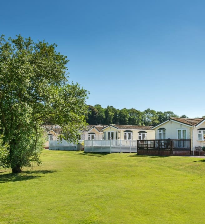 Holiday Homes facing a grassed area, Hazelwood Holiday Park