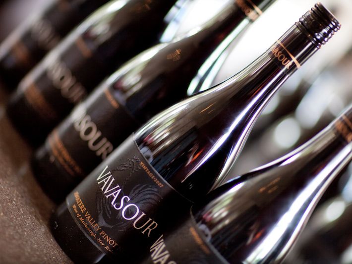 Vavasour wine bottles lined up in a row