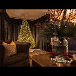 Cosy drawing room decorated for Christmas