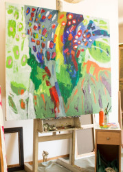 Painting in an art studio
