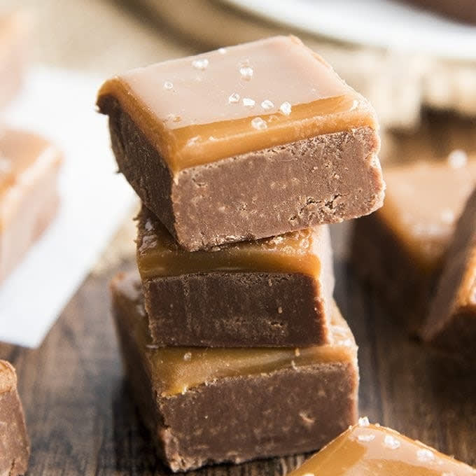 Fudge cubes stacked up.