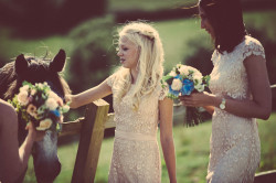 Wedding guests in the countryside.