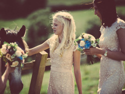 Wedding guests in the countryside.