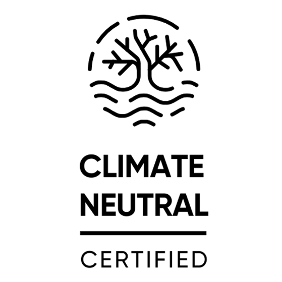 Climate Neutral Certified logo with abstract tree and water design