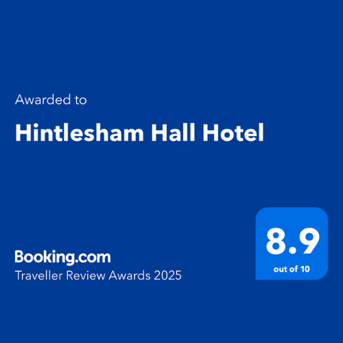 Booking.com Traveller Review Awards 2025 badge awarded to Hintlesham Hall Hotel with a score of 8.9 out of 10.