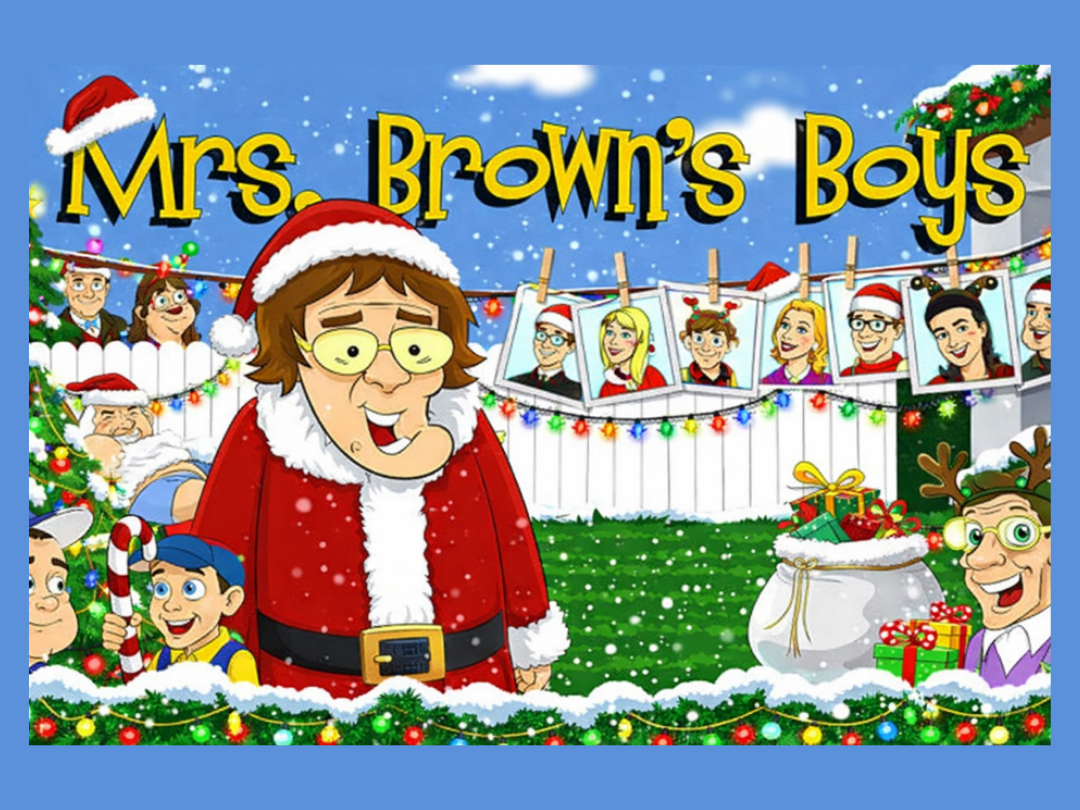 Christmas-themed cartoon poster reading 