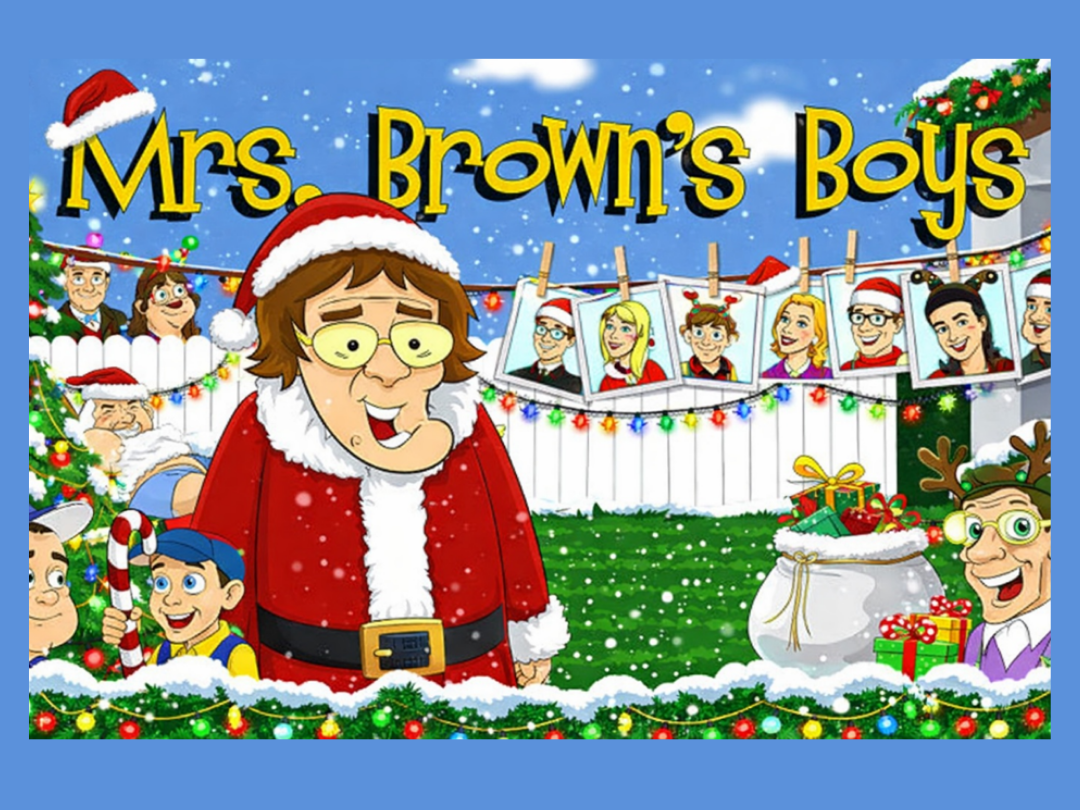 Christmas-themed cartoon poster reading 