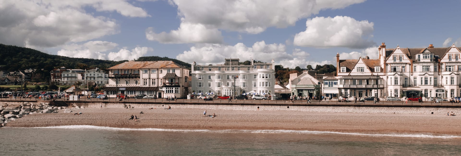 Drone view of hotel over sea