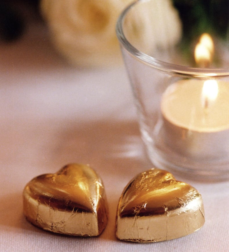 candle and chocolate heart favours