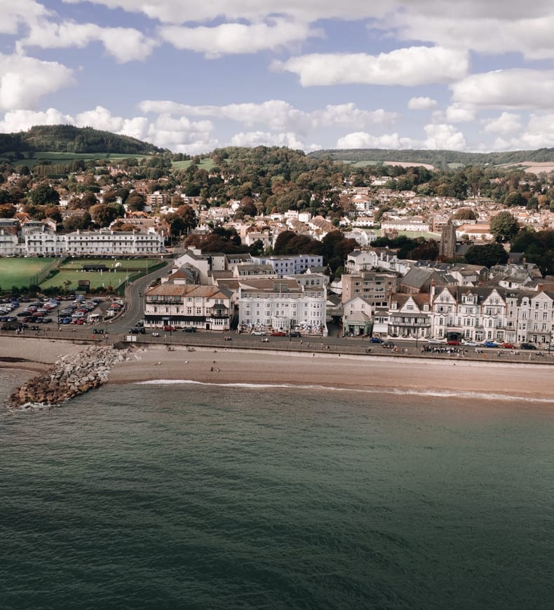 Aerial view of sea and hotel
