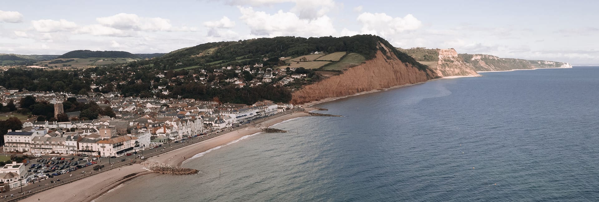 Aerial view of sea and cliffs