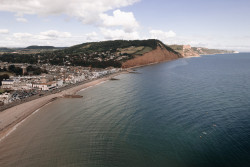Aerial view of sea and cliffs