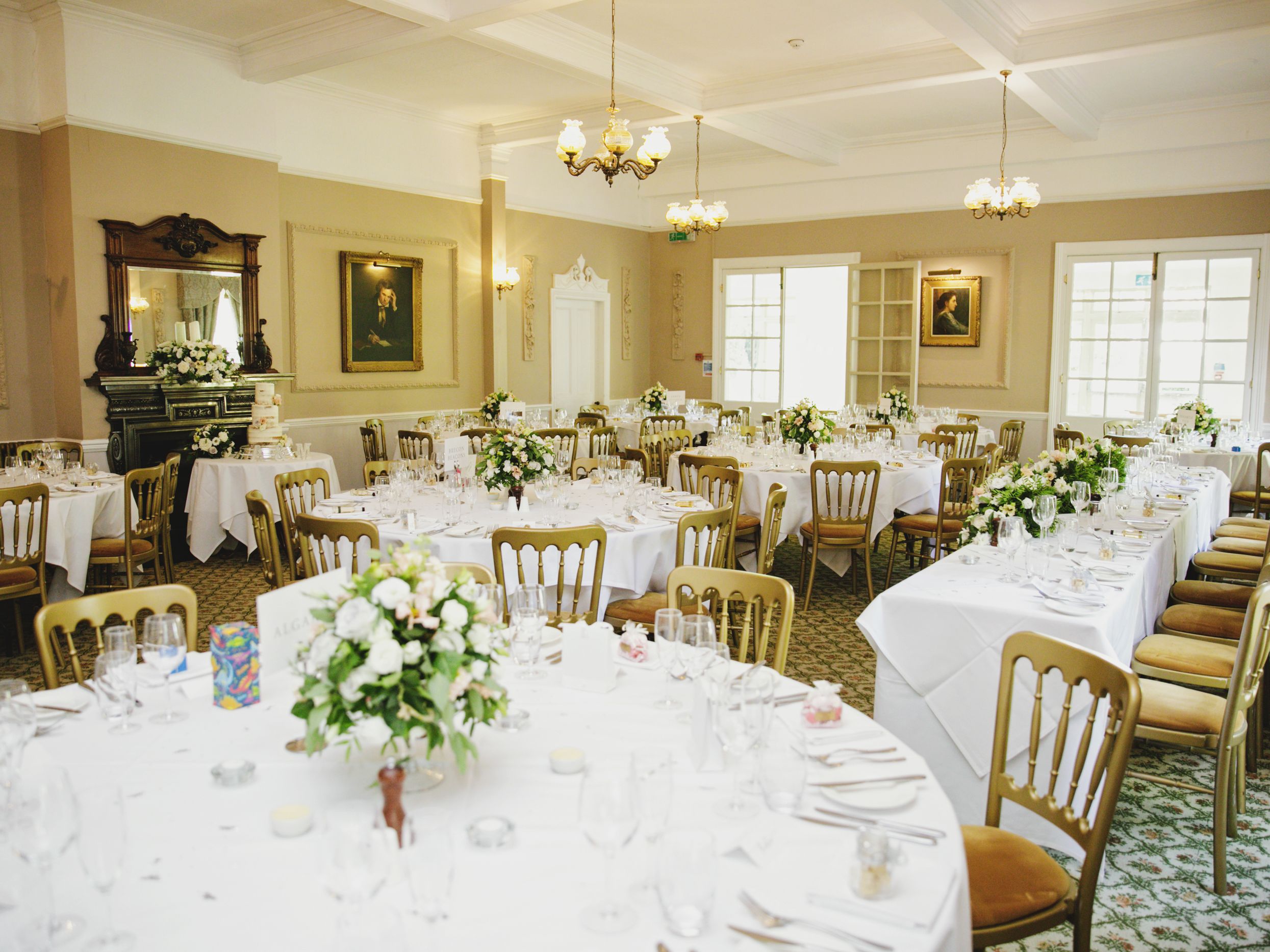 Dining room set up for a wedding