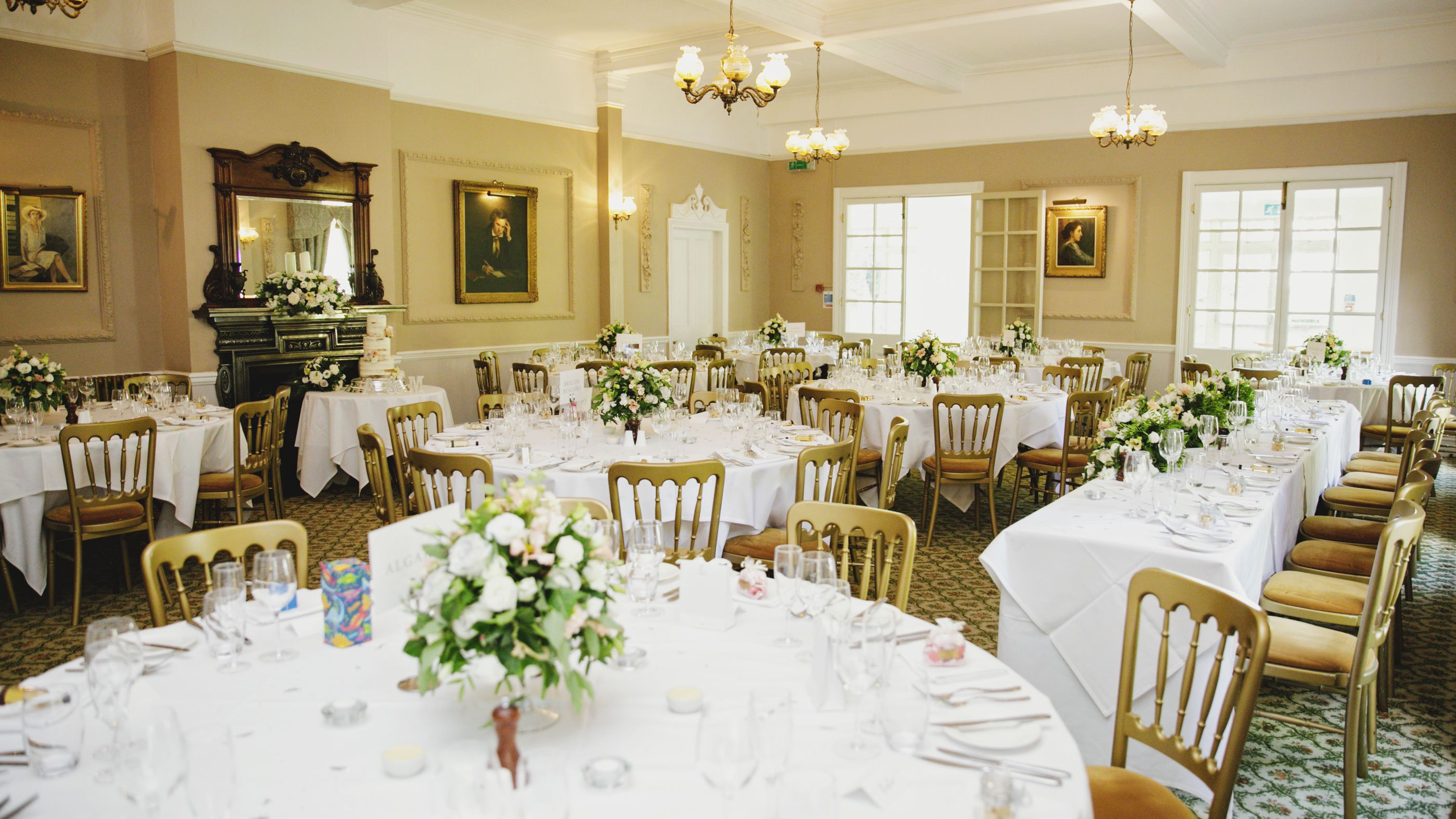 Dining room set up for a wedding