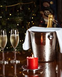 Wine cooler in front of Christmas tree