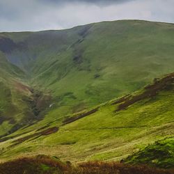 Grassy mountains in welsh countryside