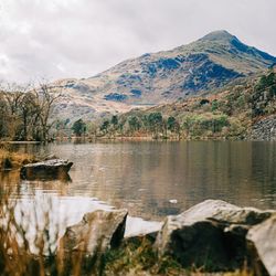 Lake with mountains in the background