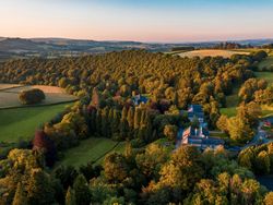 Drone view of the hotel surrounded by the Welsh country side