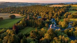 Drone view of the hotel surrounded by the Welsh country side