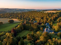 Drone view of the hotel surrounded by the Welsh country side
