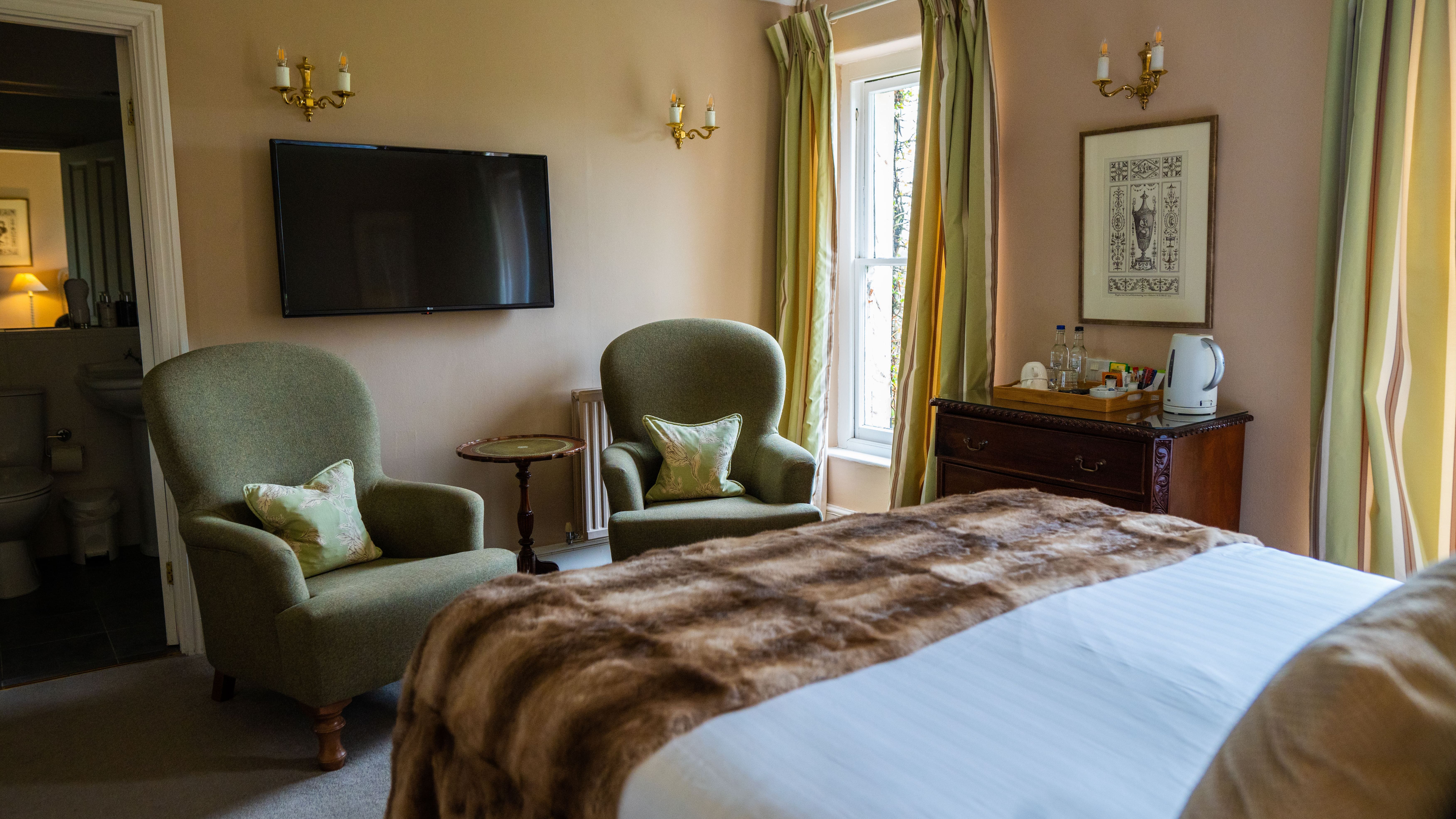 Bed with tartan blanket