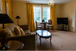 Seating area around glass table