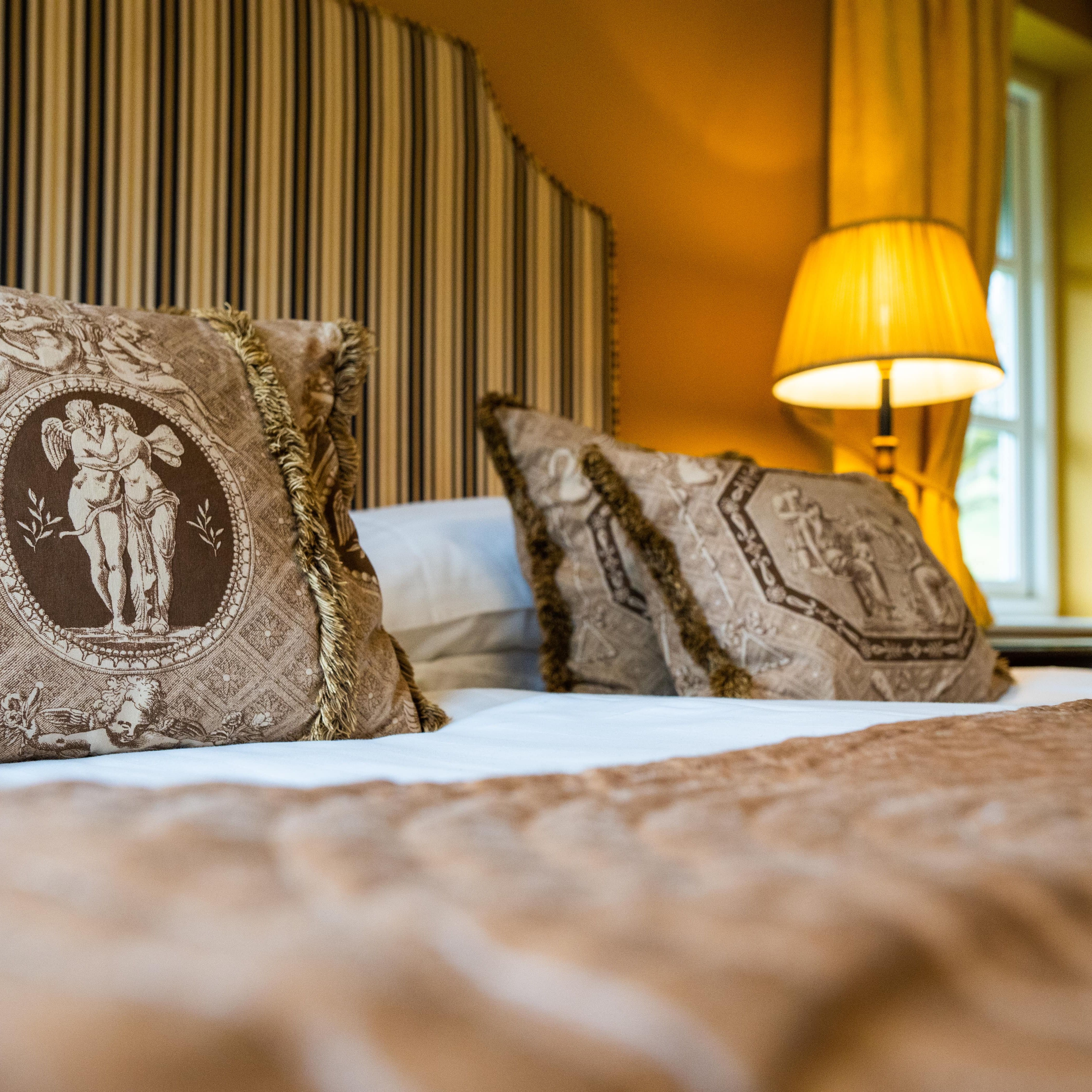Double bed with gold theme