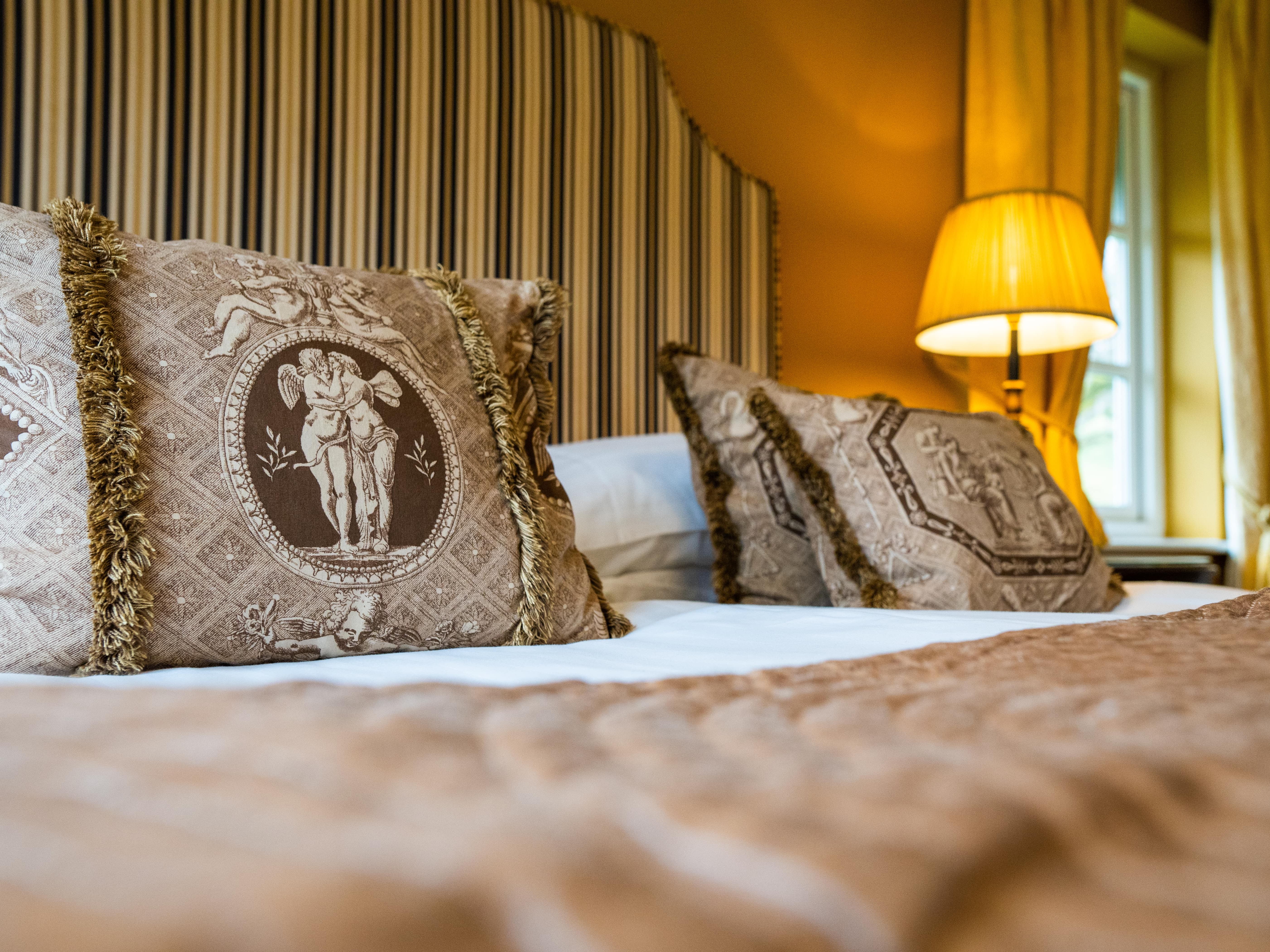 Double bed with gold theme