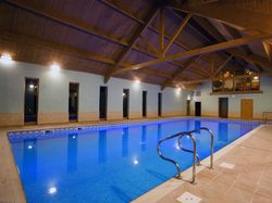 Pool in the evening with lights on