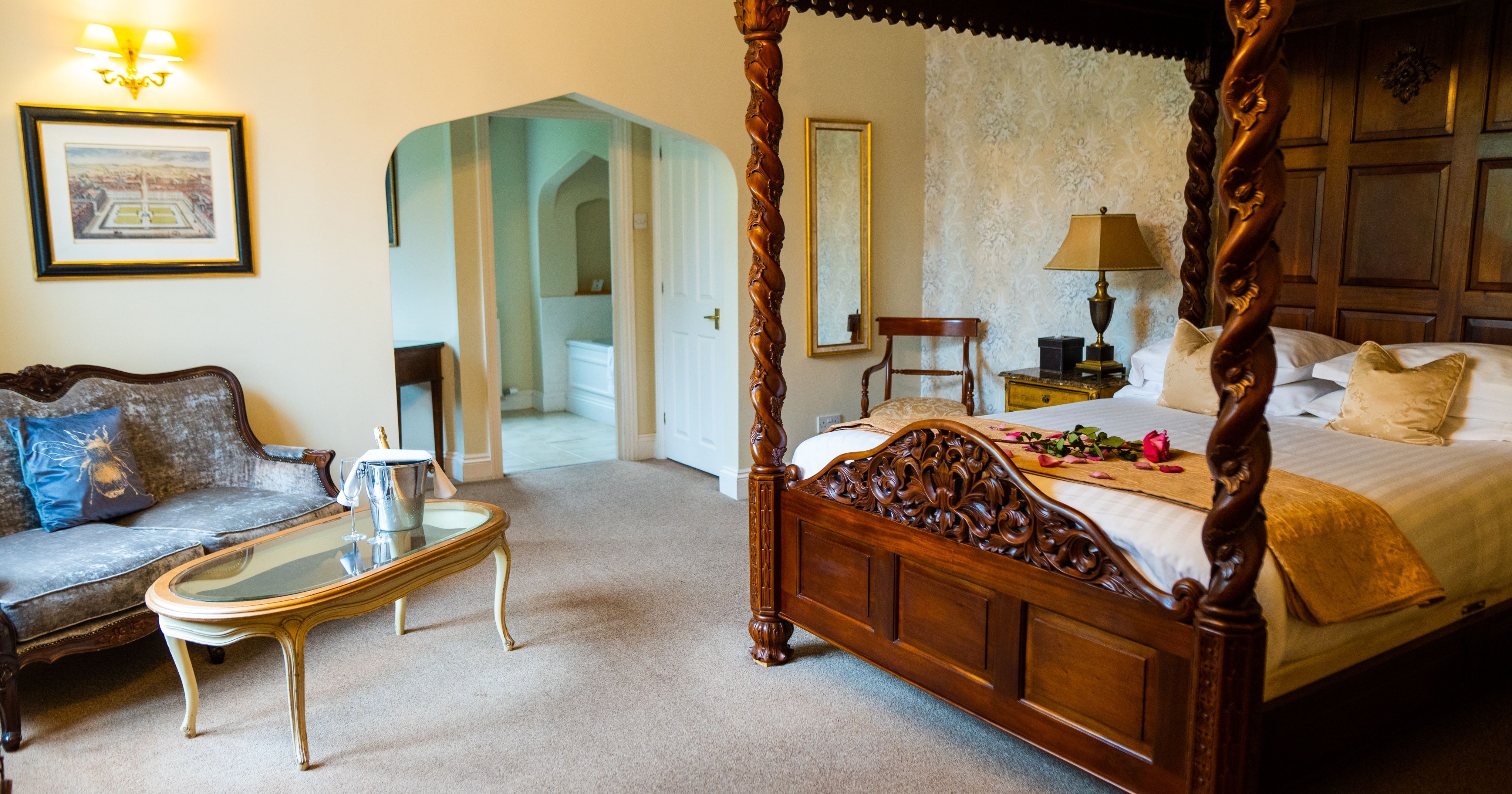 Suite with ornate four poster bed
