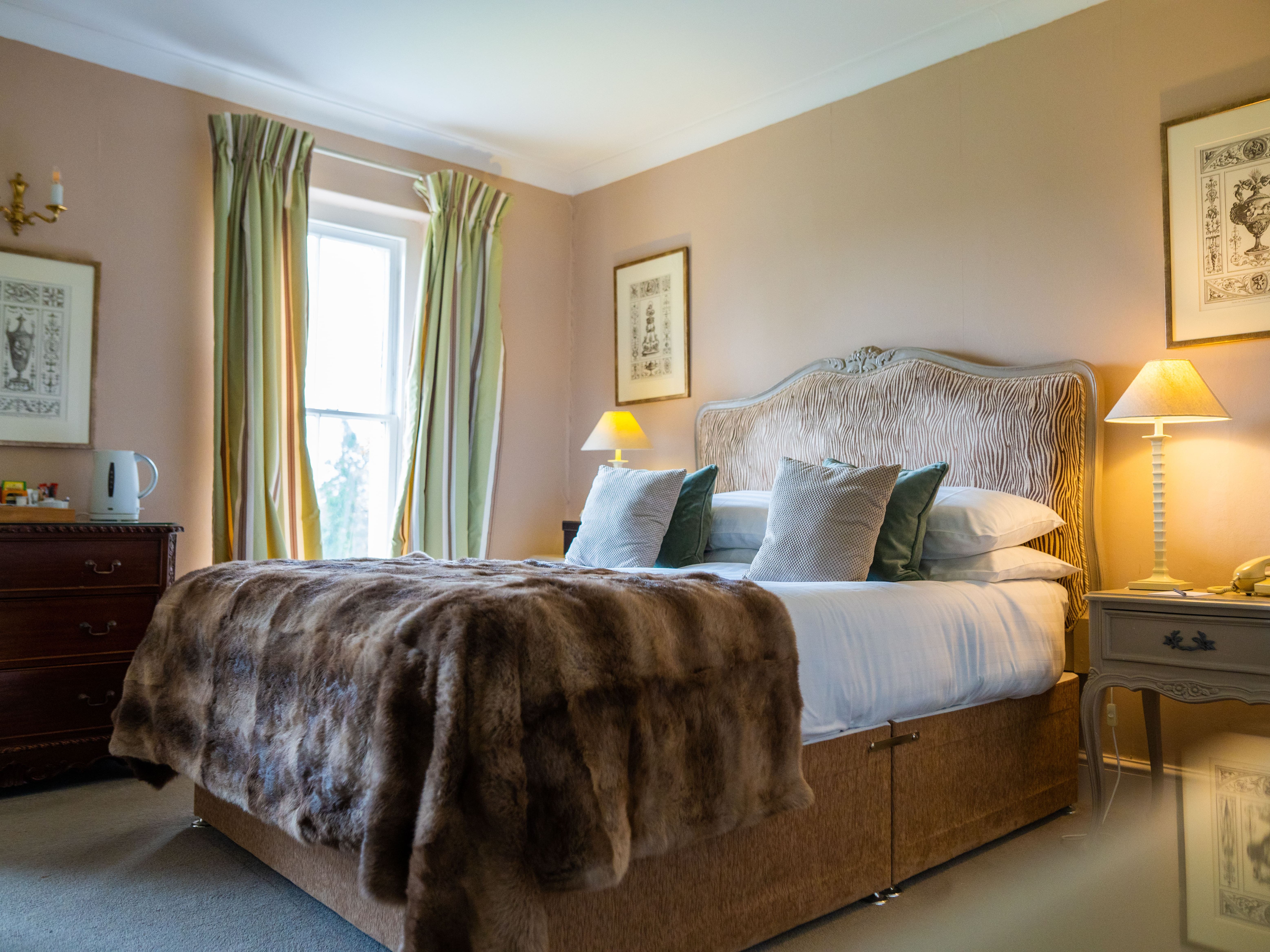 Double bed with fur blanket