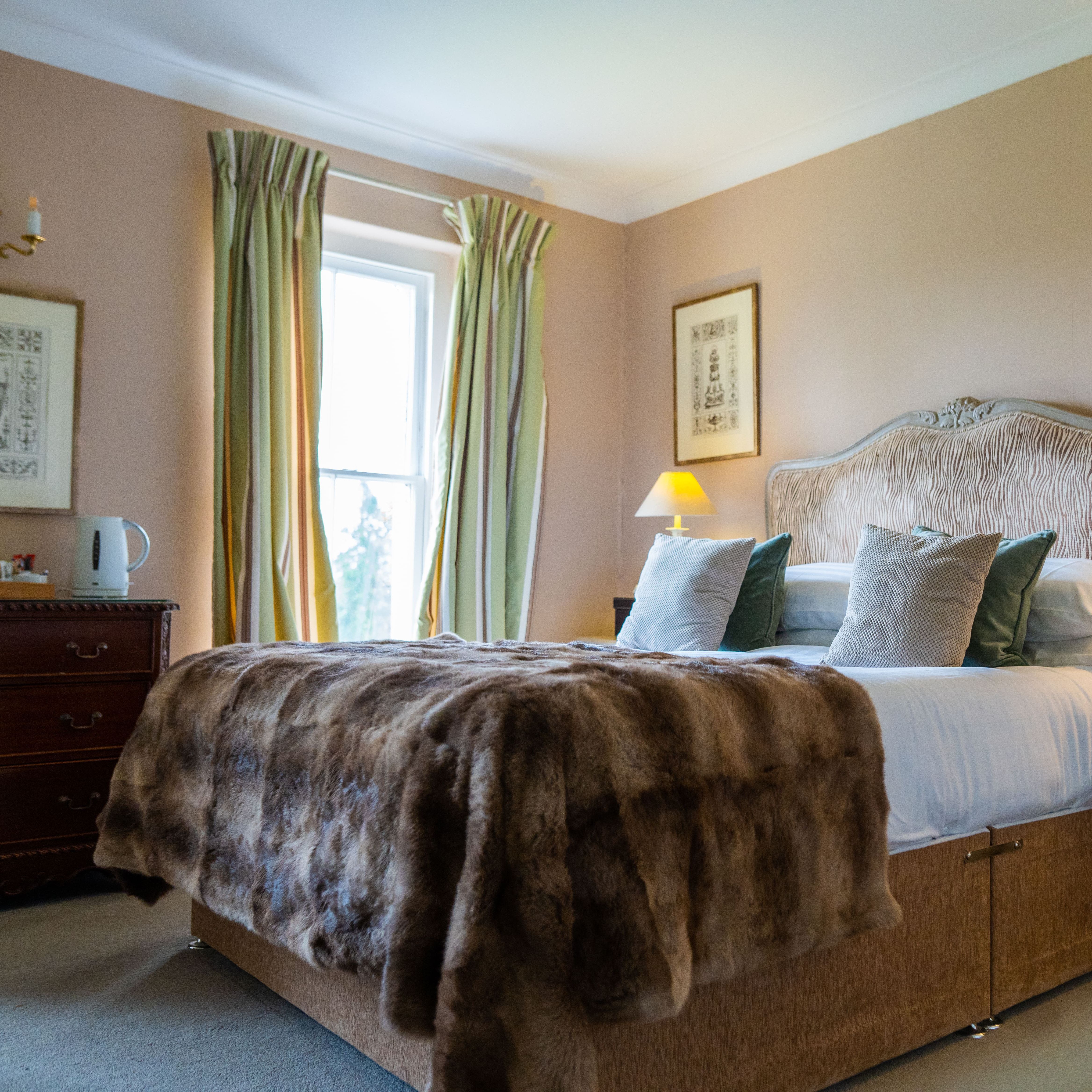 Double bed with fur blanket