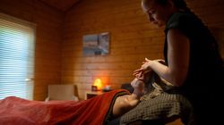 Lady laying down as she receives a spa treatment
