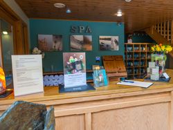 Spa Reception with leaflets on the front desk