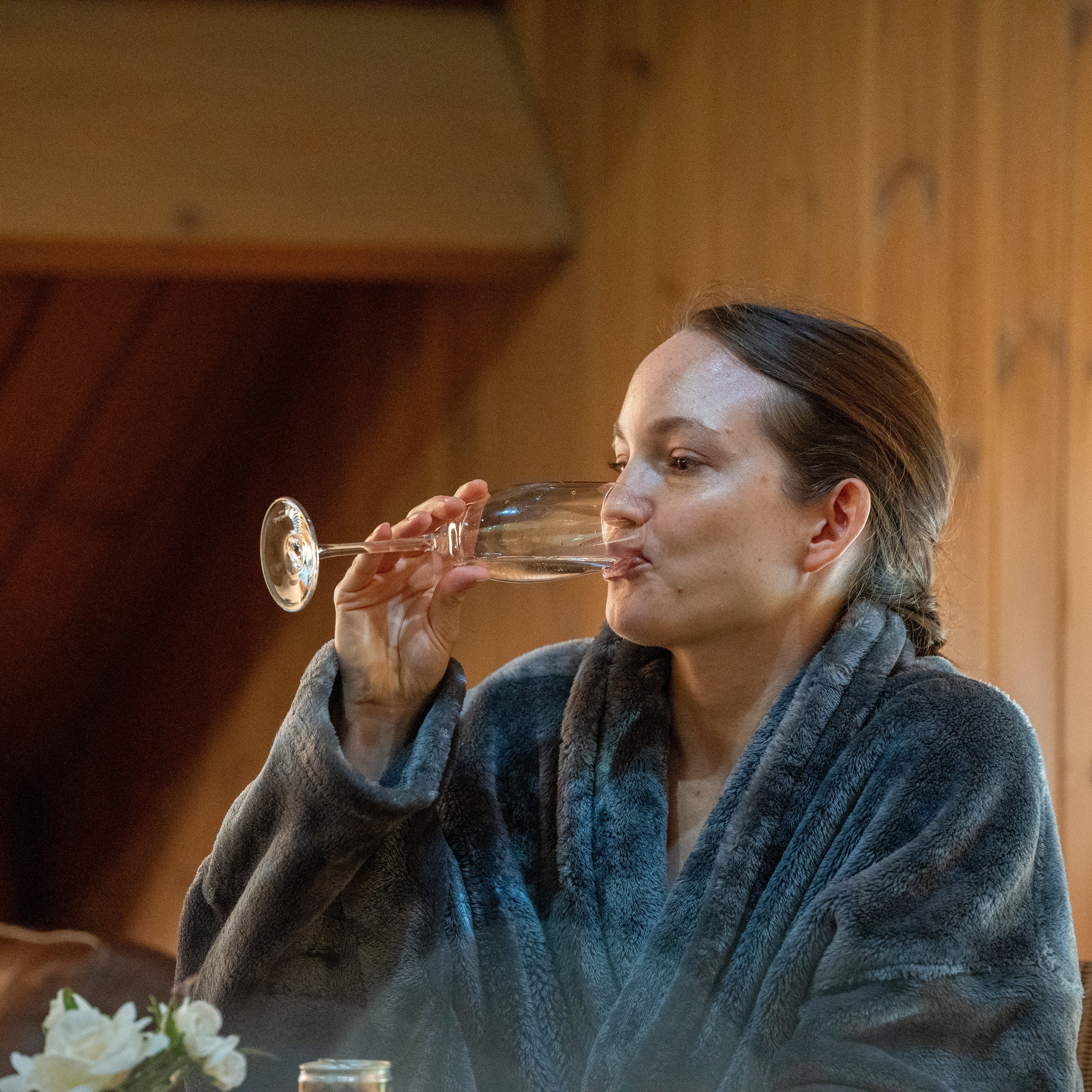 Lady drinking glass of prosseco