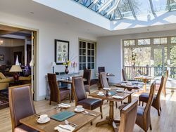 Large dining table prepared for an event