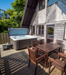 Ocean View Lodge with hot tub and decking with sea views