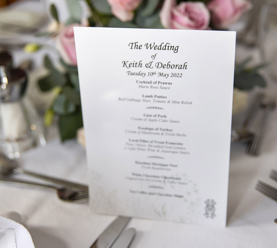Wedding menu on table