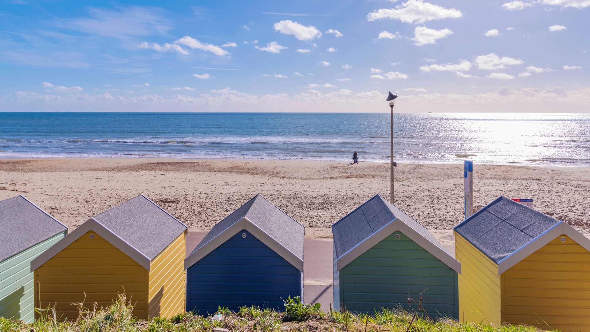 Bournemouth Beach with coloured beachhuts