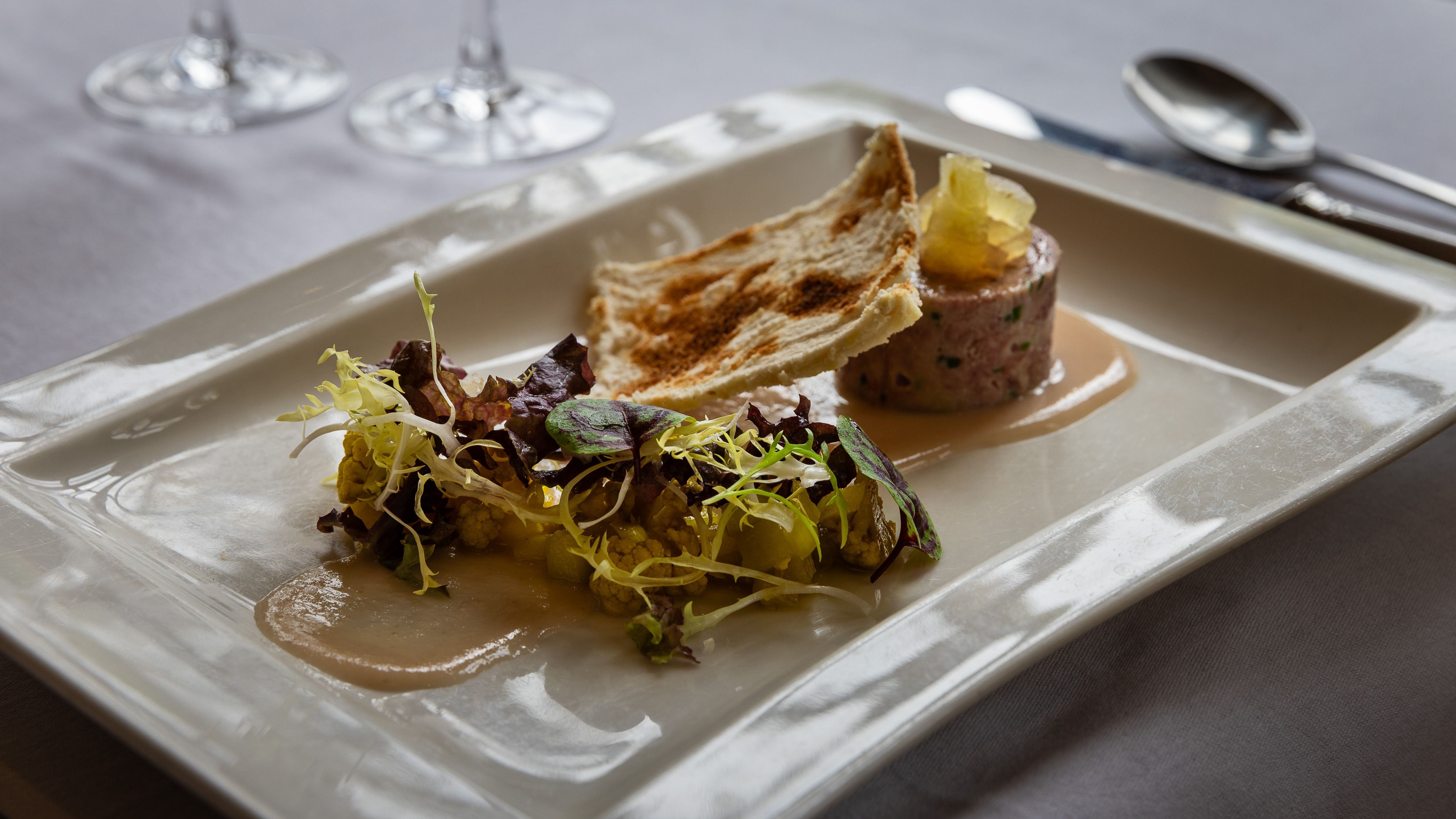 terrine with melbar toast and salad