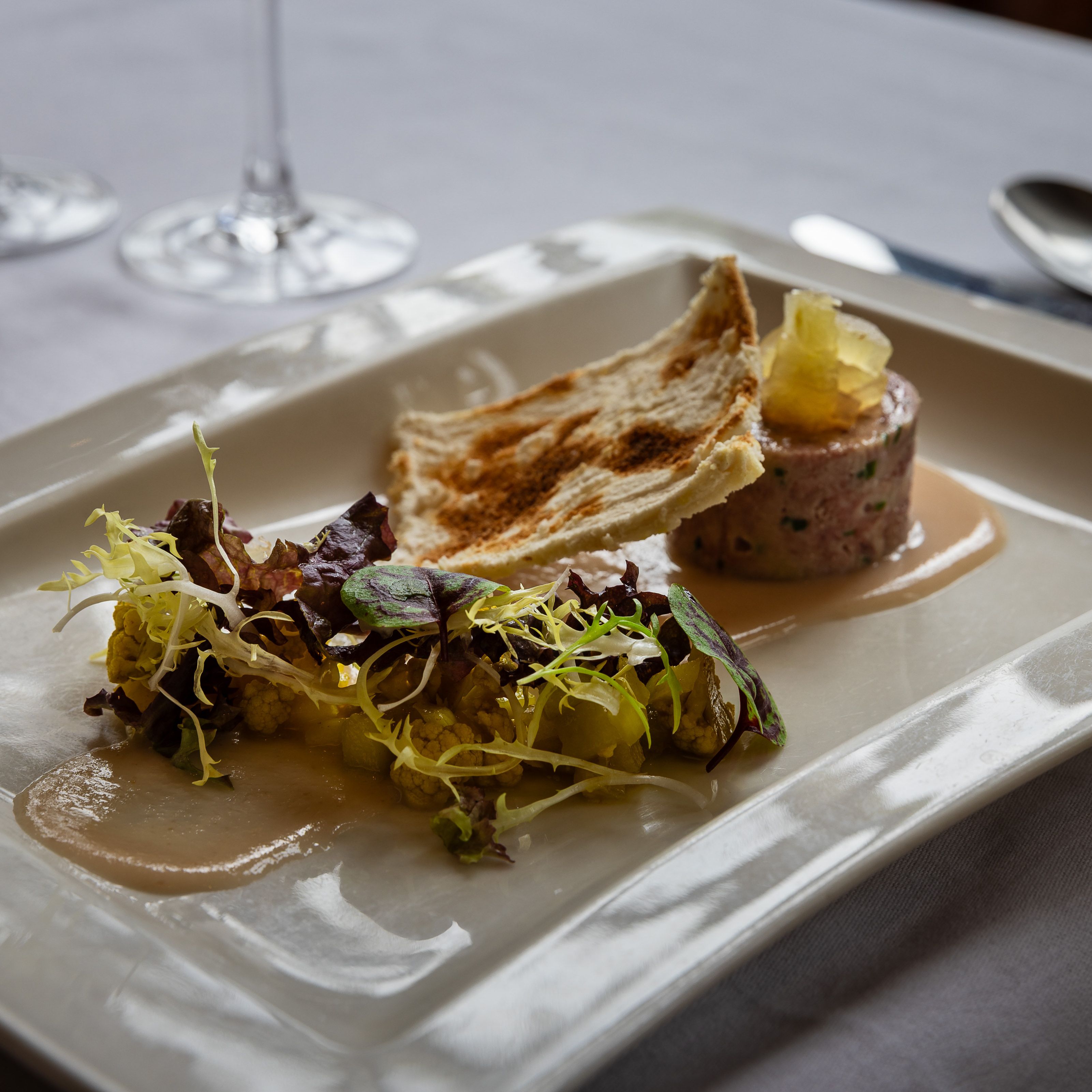 terrine with melbar toast and salad
