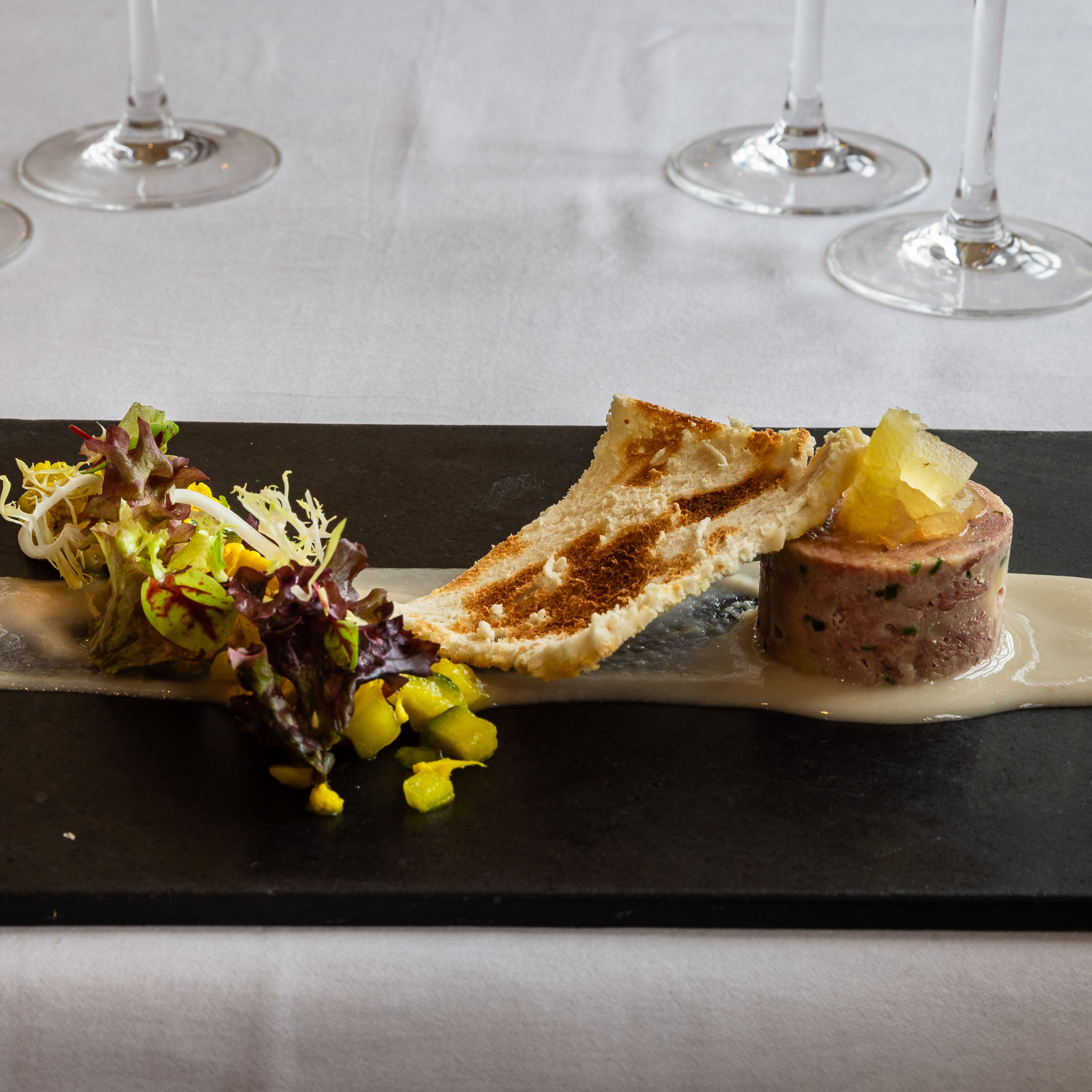 terrine with melbar toast and salad