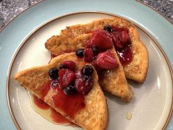 French toast with homemade berry compote and Lincolnshire runny honey