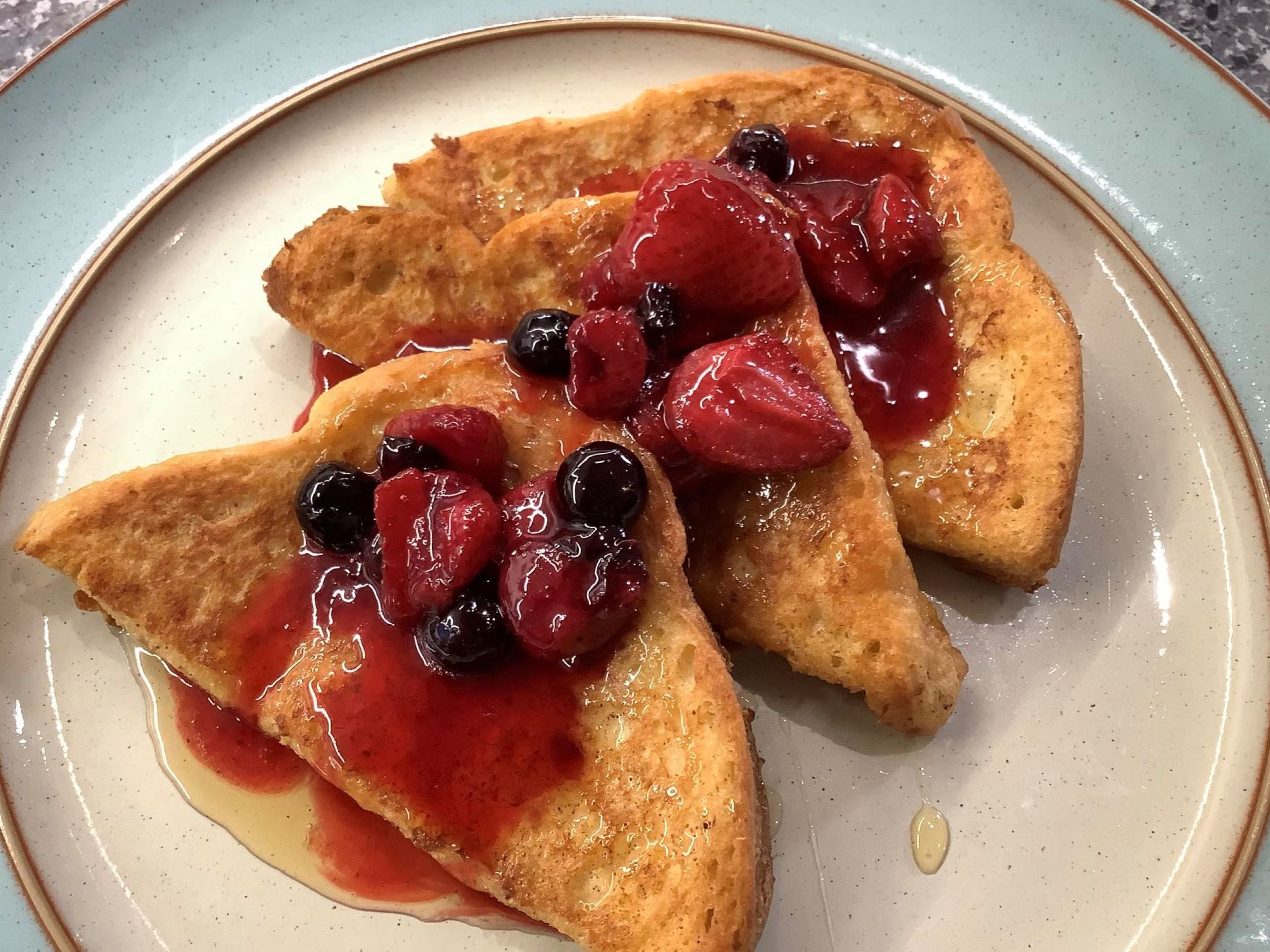 French toast with homemade berry compote and Lincolnshire runny honey
