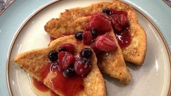 French toast with homemade berry compote and Lincolnshire runny honey