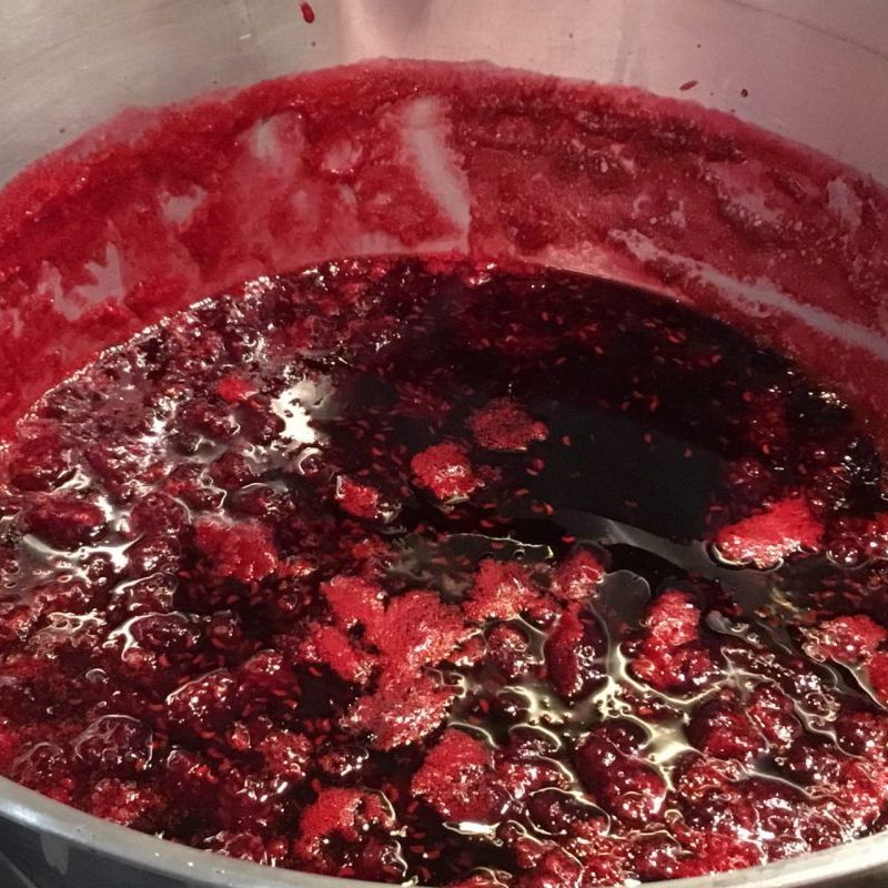 Tummelberry Jam in the process of being made in a jam pan1200x800