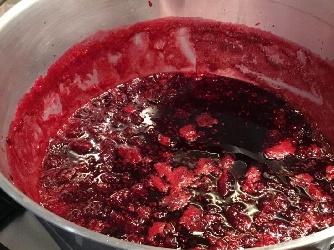 Tummelberry Jam in the process of being made in a jam pan1200x800