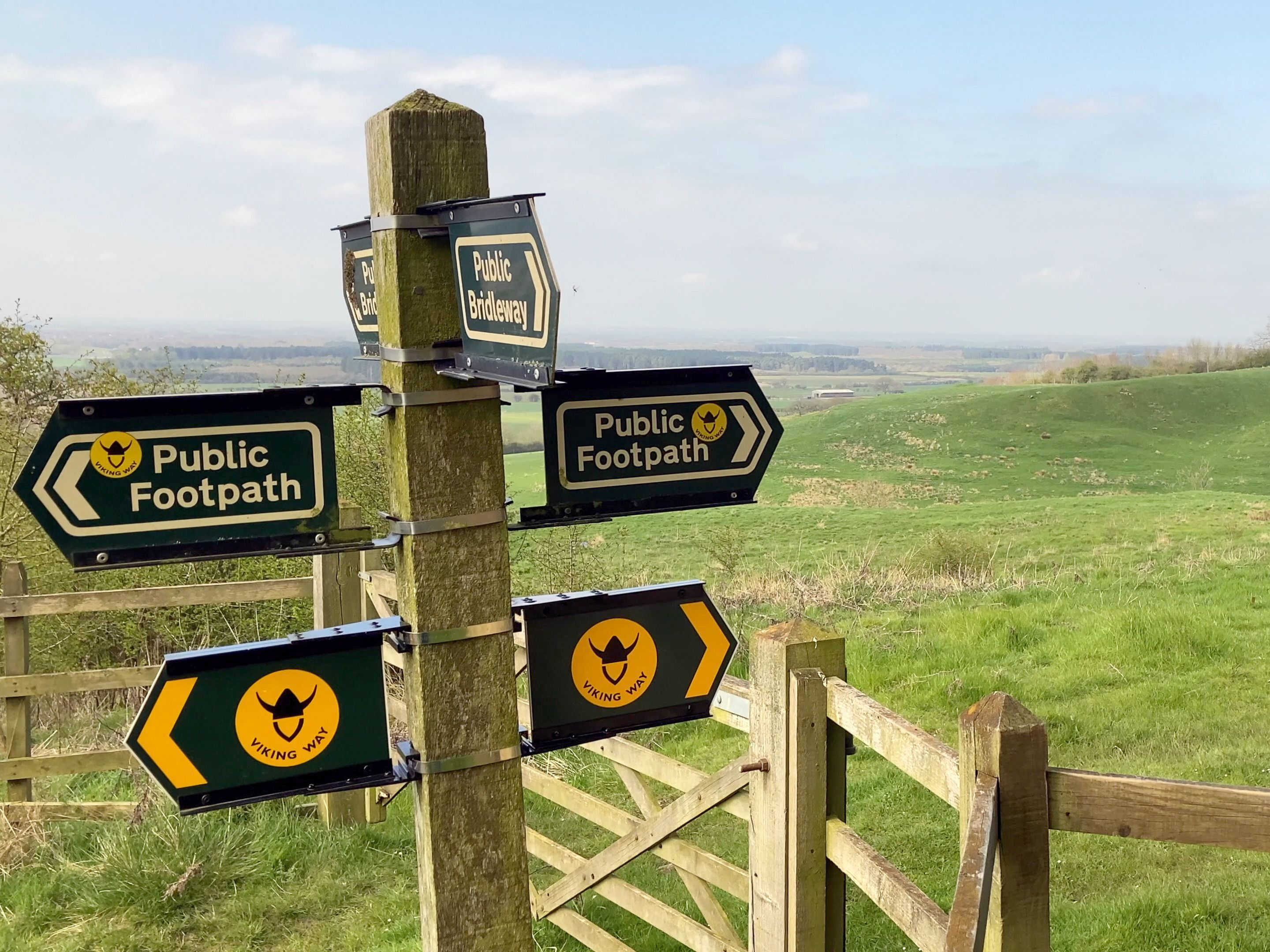 Signpost for Public Footpaths and The Viking Way