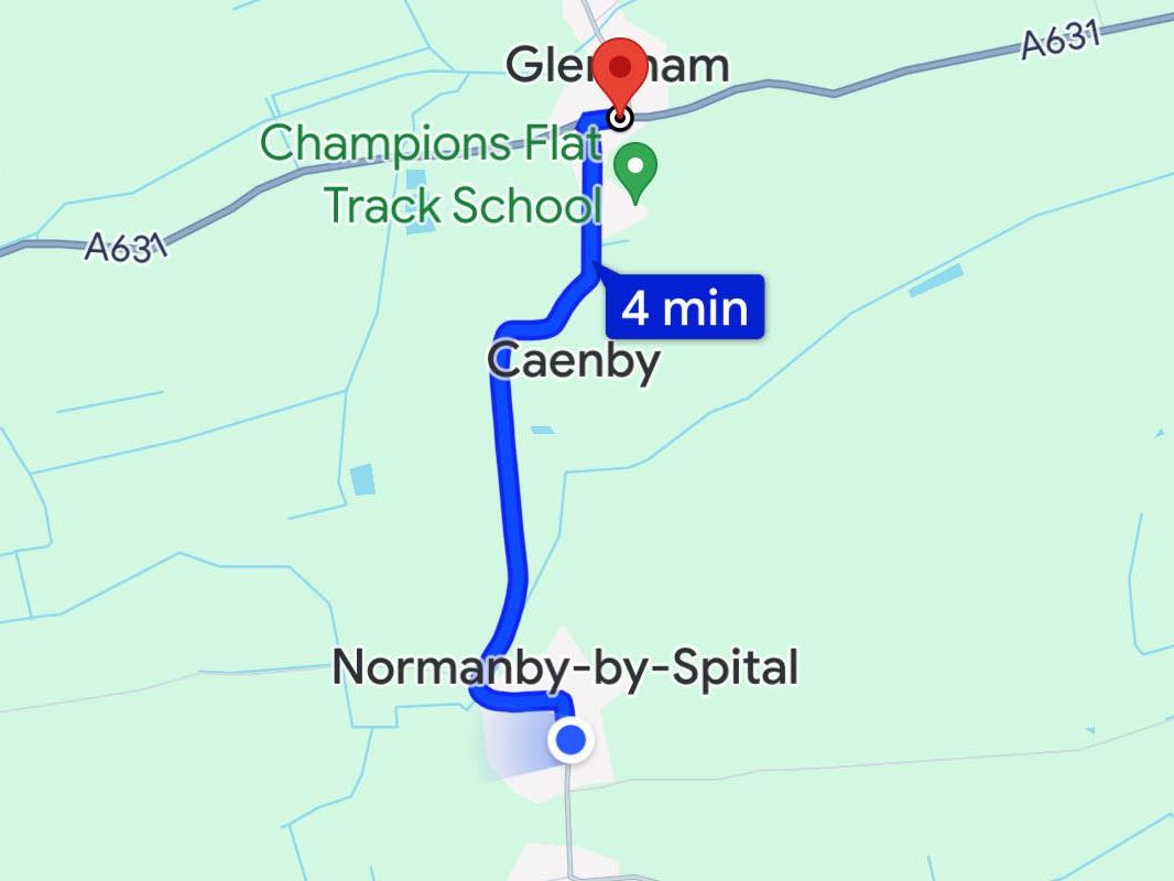 Route from The Old Posthouse B&B to Glentham via the road - 4 minutes by car 1076x800