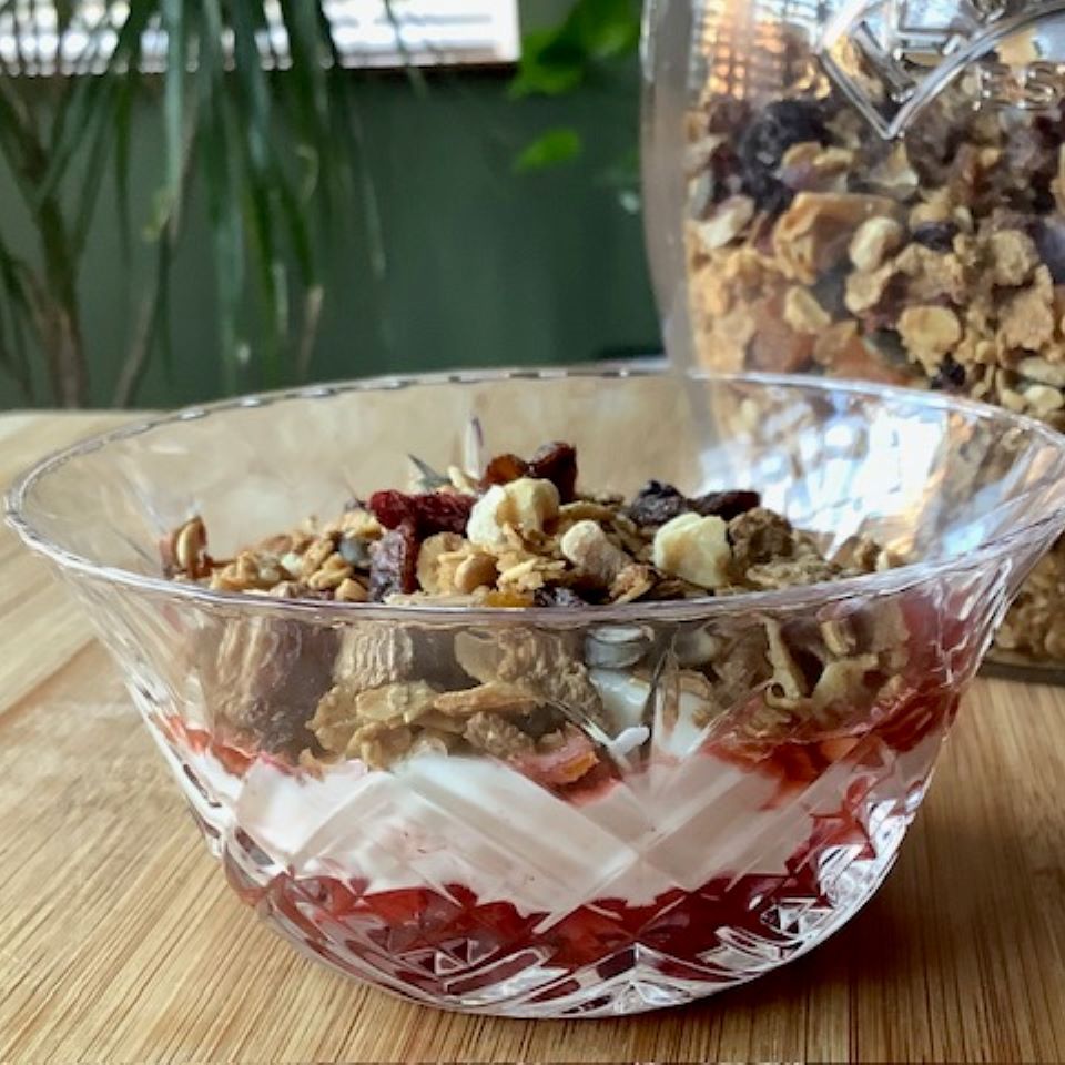 Breakfast Trifle - Homemade fruit Compote, Greek style yoghurt, homemade granola and runny honey